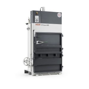 إعادة تدوير بالات الكرتون HSM V-Press 605 eco (400V) مع قاذف البالات 5.7T، 57 kN، وزن البالة 70kg